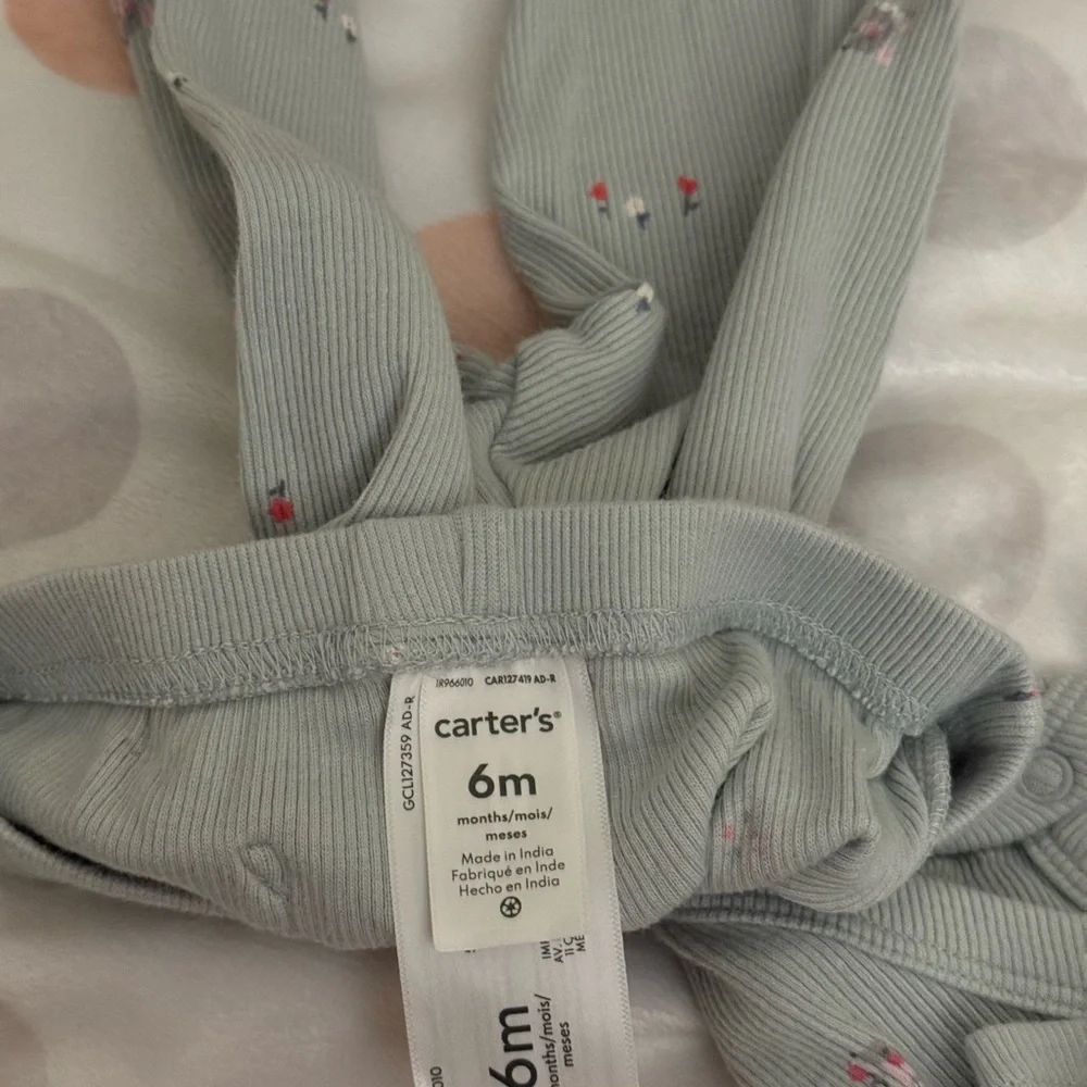 Carter's blue grey Ribbed Baby Bodysuit with floral Print